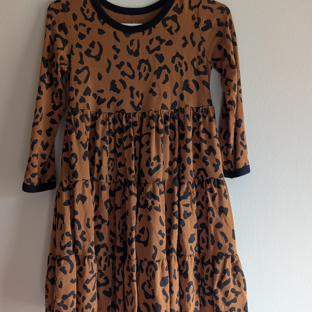 Kyte BABY Leopard Tiered Dress in Brown & Black